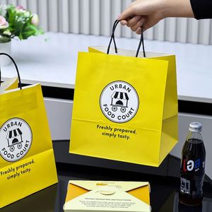Custom Printed Logo Eco-Friendly Recyclable Biodegradable Kraft Paper <b>Bags</b> for Asian British Cusine Fish and Chips Packaging - Product Image 4