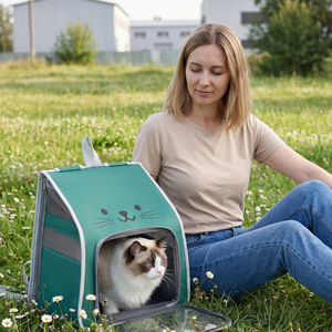 Cat Carrier <b>Backpack</b> Breathable Foldable Large Capacity For Cats Outdoor Travel Gray Pink Green <b>Khaki</b> - Product Image 3
