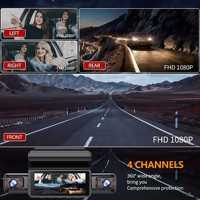 Caméra de Voiture Dashcam WiFi 360 Multifonction avec Enregistrement Avant et Arrière, 4 Canaux FHD 1080p, 4 Lentilles, Moniteur de Stationnement pour Taxi et Vision Nocturne