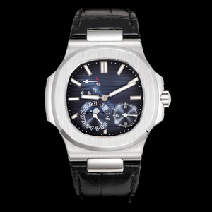 Reloj Automático Elegante para Hombre 2026 con Cristal de Zafiro, Esfera Azul Marino, Correa de Cuero de Cocodrilo Genuino, Fase Lunar y Cronógrafo - Product Image 1