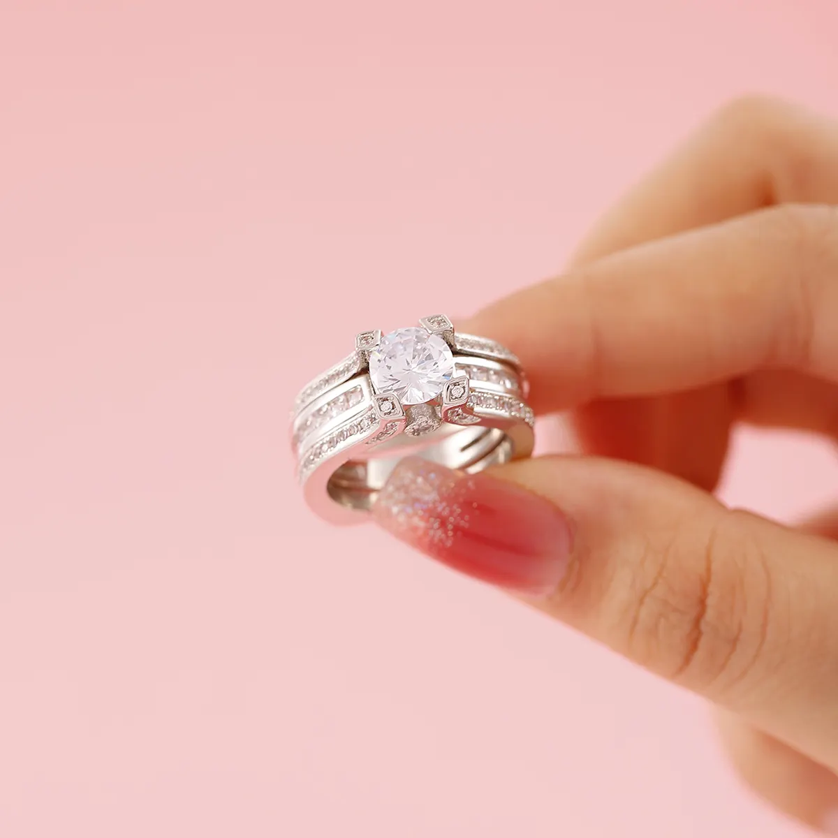 Hainon Set cincin pernikahan pengantin wanita, cincin pertunangan ukuran 5-12