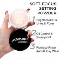 Poudre Fixatrice Libre de Luxe Translucide Maquillage Illuminateur Visage Sans Talc Sous Marque Végétalien Résistant à l'Eau Contrôle de l'Huile Pailleté