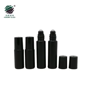 5ML 10ML Small Matte black glass roll on bottle with stainless steel roller ball and plastic cap for essential oil/ perfume