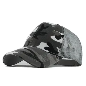 Toptan yüksek kalite 100% pamuk örgü boş Camo Snapback özel kamyon şoförü şapkası ile özelleştirilmiş