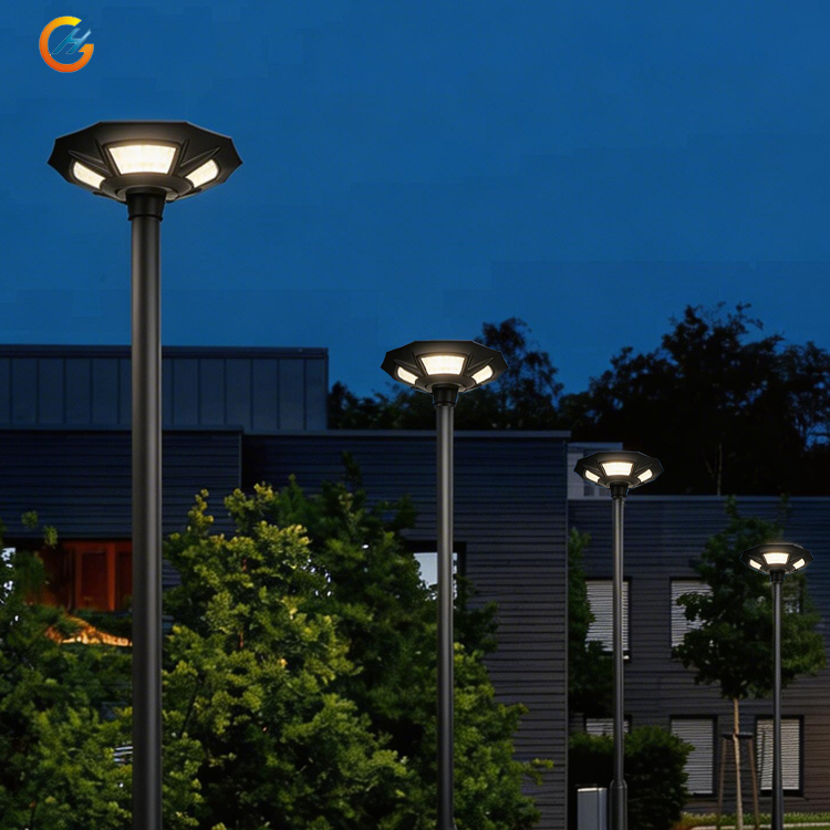 Modern Style IP65 ABS High Pole Lawn Street Lamp 12W 18W 20W Customized UFO Human Body Induction Outdoor Solar LED Garden Lights