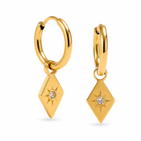 Boucles d'oreilles pendantes losange en argent sterling 925 plaqué or 18 carats, motif étoile, créoles huggie, cadeau pour femme, vente en gros, OEM personnalisé
