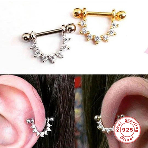 Pendientes de Plata de Ley S925 con Incrustaciones de Circonita en Forma de U, Estilo Platino, para Perforaciones Corporales - Product Image 5