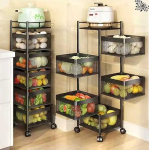 Estante giratorio de cocina cuadrado redondo de 5 capas, cesta giratoria, estante de almacenamiento de frutas y verduras, estante de almacenamiento de cocina plegable para suelo - Product Image 6