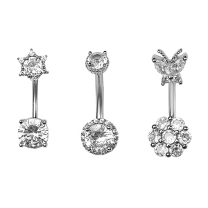 Anelli per <span class=keywords><strong>Ombelico</strong></span> Trendy e Sexy in Acciaio Inox con Zirconi, <span class=keywords><strong>Piercing</strong></span> a <span class=keywords><strong>Farfalla</strong></span> e Fiore, Gioielli per Donne - Product Image 3
