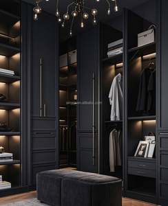 Meubles de chambre à coucher en bois fixe haut de gamme, cuisine et vestiaire minimalistes personnalisés en noir, blanc et gris - Product Image 5