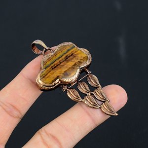 Colgante de piedras preciosas de nube de ojo de tigre hecho a mano, alambre de cobre clásico envuelto para mujer, precio al por mayor, joyería - Product Image 4