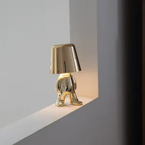 مصباح طاولة LED بتمثال ذهبي مفكر قابل لإعادة الشحن بطارية تحكم باللمس مصباح طاولة يعتم بدون خطوات