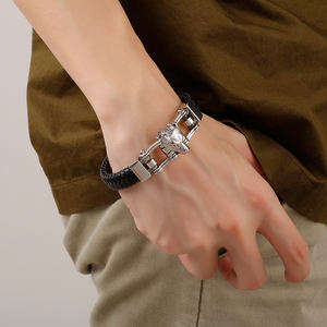 KALEN nero in vera pelle intrecciata corda oro acciaio inossidabile lupo <span class=keywords><strong>bracciale</strong></span> <span class=keywords><strong>uomo</strong></span> - Product Image 5