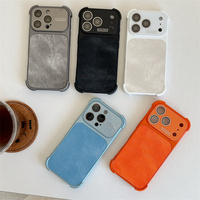 Coque de téléphone tendance en cuir avec verre PC à mise au point automatique et conversion d'objectif pour iPhone 17 Air 16 15 Pro Max, avec dos en TPU