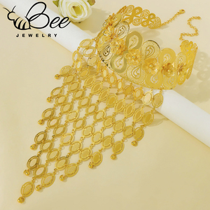 Juego de joyería nupcial africana de aleación chapada en oro de 21k con collar de borlas largas y aretes para mujeres indias, en oferta. - Product Image 3