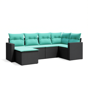 Black Pe Rattan Garden <b>Sofa</b> <b>Set</b> With Cushions Waterproof Outdoor Furniture Contemporary Design - Product Image 1