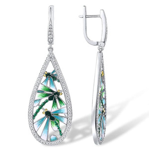 Orecchini a forma di libellula in smalto con zirconi, eleganti gioielli di design per donna - Product Image 3