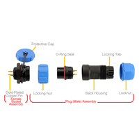 Alumbrado público LED para exteriores Conexiones de turbina eólica PA66 SP13 Montaje en panel Conector de cable impermeable de 4 pines