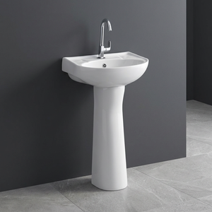 Ensemble de lavabo moderne carré en céramique avec piédestal intégré et trou pour robinet, pour salle de bain et hôtel, équipement sanitaire - Product Image 5