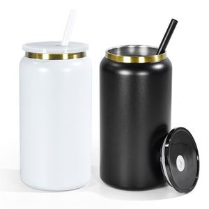 16Oz Food Grade Mason Jar Electroplated Gold Double-Layer Stainless Steel Insulated Vacuum Cola Cup Water <b>Bottle</b> Can With Straw - Product Image 5