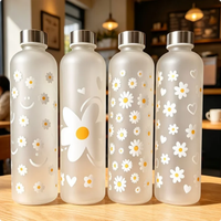 Bouteille d'eau portable en plastique PC imprimée de fleurs fraîches et mignonnes, idéale pour les sports de plein air, le camping, la randonnée, pour les étudiants
