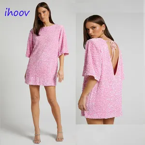 IHOOV Sequins loose party women clothing t-shirts dresses tops for women