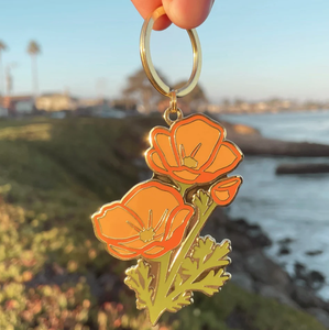 Hot California Poppy Hard Enamel Keychain Super Bloom Poppy Key Fob Key Ring