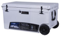 Glacière portable isotherme 100L étanche avec roulettes, maintien de la glace pendant 5 jours, motif camouflage, logo personnalisé, pour le stockage alimentaire, le camping et l'extérieur
