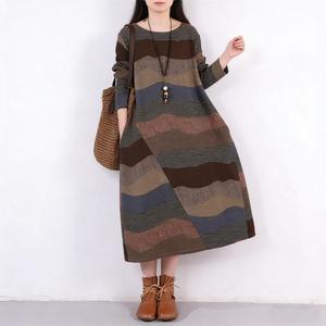 Nouvelle Robe Imprimée Décontractée à Manches Longues et Col Montant pour Femme, Style <span class=keywords><strong>Littéraire</strong></span> Printemps-Automne, Coupe Ample et Ajustée en Spandex/Polyester - Product Image 3
