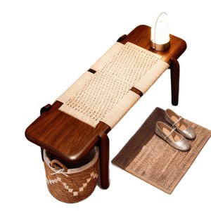 Solid Wood Long <b>Bench</b> With Rope Weaving Handmade For Bedroom <b>Entryway</b> Shoe Changing - Product Image 5