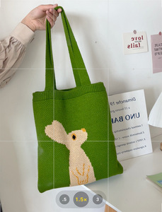 New Cute Cartoon Rabbit Knit Shoulder Bag Ladies <b>Sweet</b> Color Contrast Yarn Woven Tote Bag Trendy Casual Daily Handbag For Girls - Product Image 5