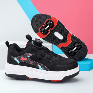 Kids Roller Shoes Double Row Wheels Convertible Sneakers Size 28-41 Mesh Lining For Boys Girls - Product Image 1
