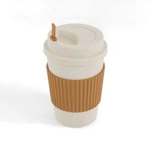<b>Reusable</b> 12oz Food Grade PP Coffee <b>Cup</b> with Silicone Cover Wheat Material Degradable PLA Custom Size Mug for Gift - Product Image 2