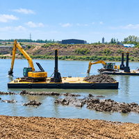 Ponton d'excavation fluviale robuste avec flèche longue portée et pompe haute pression