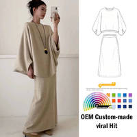 Ensemble pull tricoté à manches longues pour femme TT, couleur unie, design manches chauve-souris, haut ample tendance automne, style français