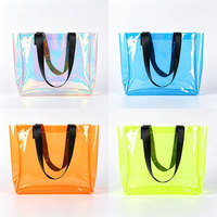 Sac de plage en PVC transparent personnalisé avec logo, grand format, imperméable, couleur rose bonbon, bleu, avec longue poignée, idéal pour le shopping