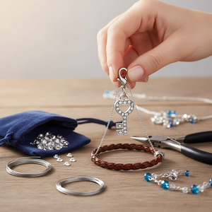Ciondolo a forma di chiave in cristallo con strass, tono argento, per la creazione di gioielli - Product Image 3