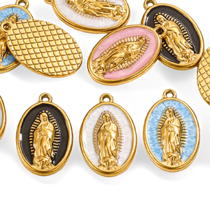 เครื่องรางพระแม่มารี |   จี้รูปไข่เคลือบสีทอง PVD 18K ทำจากสแตนเลสสตีล |   กันน้ำได้ ใช้ได้ทั้งชายและหญิง ป้องกันอาการแพ้ - Product Image 2
