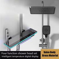 Robinet de douche mural en laiton avec affichage numérique LED de la température, mitigeur de baignoire 4 voies et ensemble de douche avec jet pluie