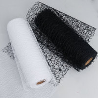 Malla Floral de Poliéster para Envolver, Tela de Red de Araña Hueca, Malla de Encaje Irregular Negra, Blanca y Roja para Decoración de Halloween
