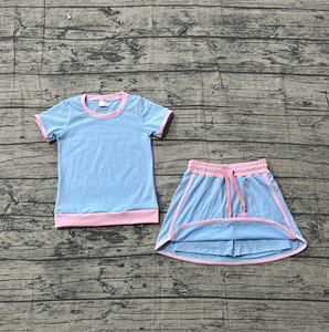 GSD3670 Ensemble d'été personnalisé pour petite fille, motif vert marine, jupe et haut à manches courtes, vente en gros pour enfants - Product Image 4