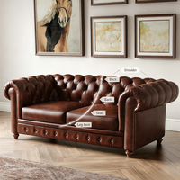 Amerikanisches Retro-Dreisitzer-Ledersofa im Europäischen Stil mit Schwammfüllung für Wohnzimmer und Kleine Apartments, Großes Barton-Sofa