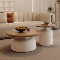 Table basse en bois massif minimaliste moderne, table ronde de couleur crème avec plateau en bois pour salon