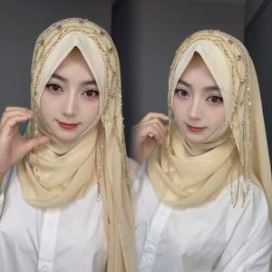 Zifeng OEM nuevo estilo de moda musulmán Oriente Medio borla Mossam piedra industria pesada cadena cristal gasa Hijab - Product Image 3