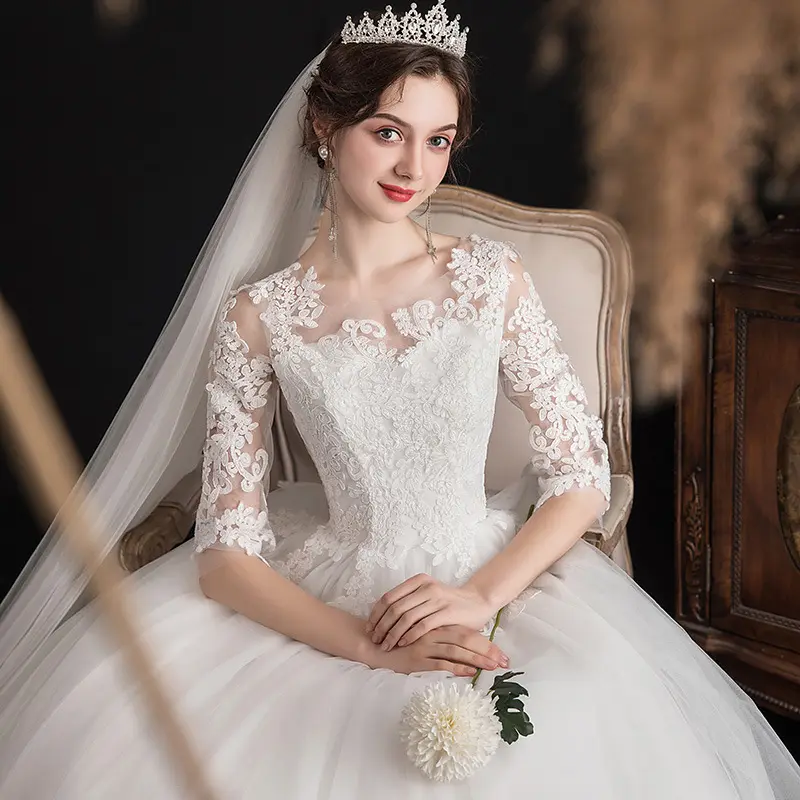 Dropshipping 2022 Traditional Wedding Dress Lace Classic Party Luxury Wedding Dress Ball Gown