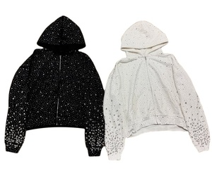 Sweat à capuche zippé pour homme, entièrement orné de strass étincelants, style streetwear Y2K oversize, avec embellissement en cristaux dégradés sur les manches - Product Image 1