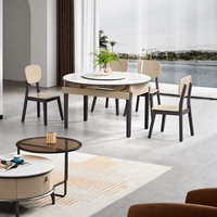 Table à manger extensible de luxe moderne en bois de caoutchouc + plateau en pierre frittée, ronde/carrée, double option, mobilier de maison