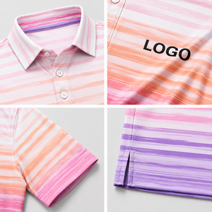 Custom Logo Gradient Golf <b>Polo</b> Shirts for Men Pink <b>Orange</b> Ombre Stripe Print Short Sleeve Private Label OEM ODM Manufacturer - Product Image 4