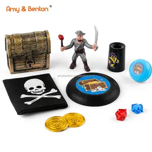 Oem Halloween Piratenspeelgoed Set Zwart Piratenhoofd Bandana Schatkist Gouden Munt Edelstenen Plastic Speelgoedkompas Voor Cosplay Feest
