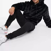 Personnalisé Hiver Mode Fausse Fourrure Fluffy Sweat À Capuche Doux Confortable Velours Noir Chandails À Capuche Hommes